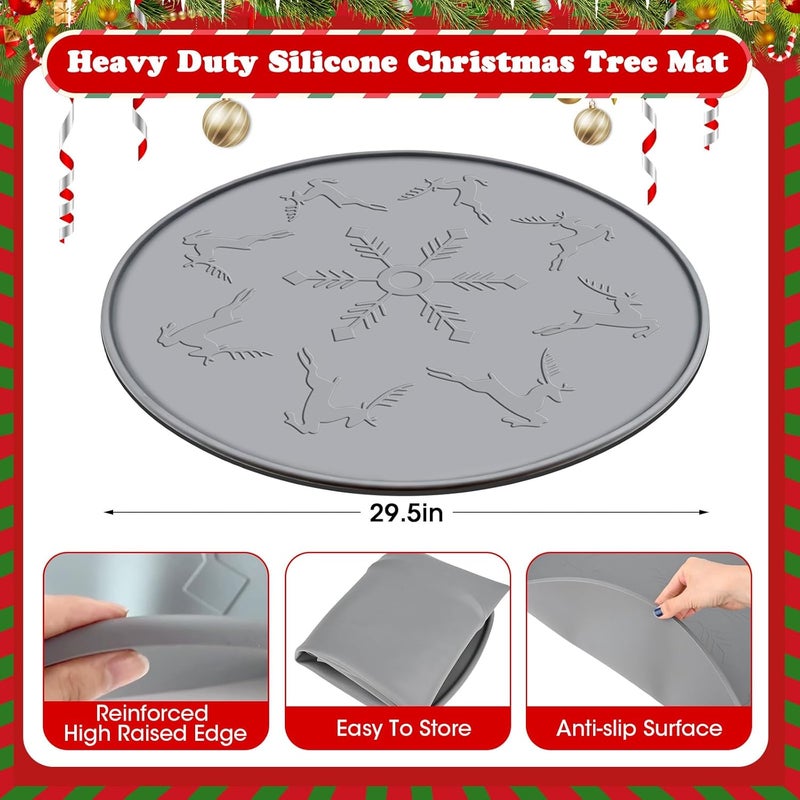 Oyrlize Silicone Christmas Tree Mat, Waterproof Christmas Tree Floor Protector Heavy Duty Christmas Tree Stand Mat Xmas Floor Protective Pad Saver with Reinforced Lip Under Tree Catch Needles,Spills,Sap - Image 2